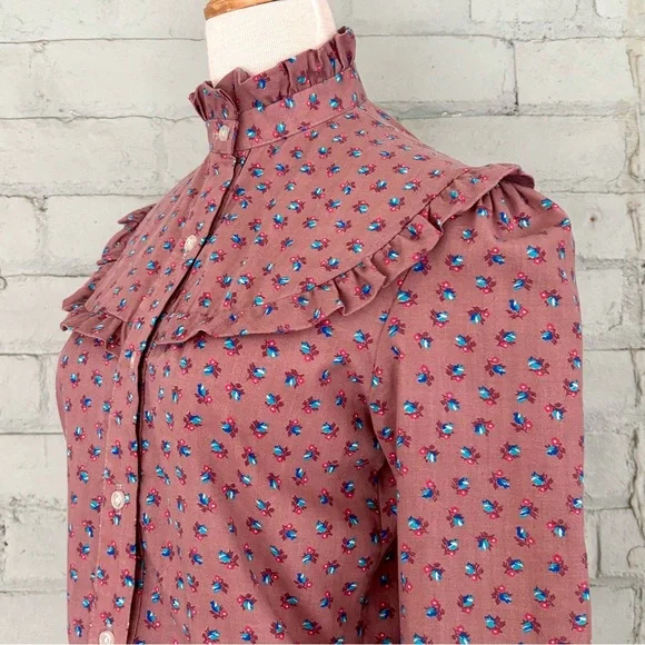 Vintage Floral Ruffle Peasant Blouse - Pink Calico - Picture 4 of 8
